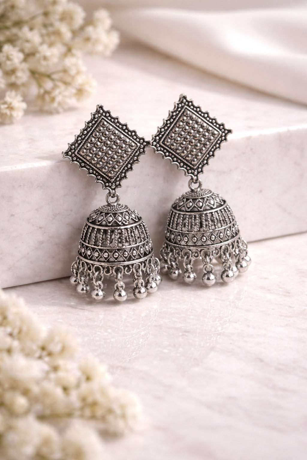 Midnight Luxe Jhumkas – Bold Vintage Statement Earrings