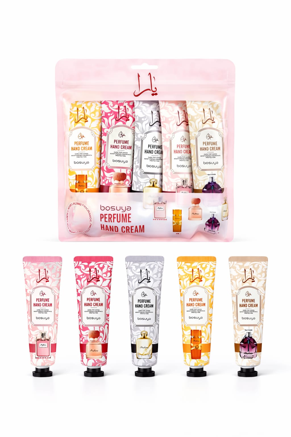YAARA Bosuya Perfume Hand Cream Set – Deep Hydration + Long-Lasting Luxury Fragrance (5-Piece Collection)