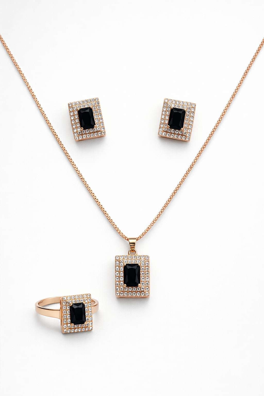 Emerald Royale Zarkon Set – Premium Rose Gold Statement Jewelry (Necklace, Earrings & Ring)