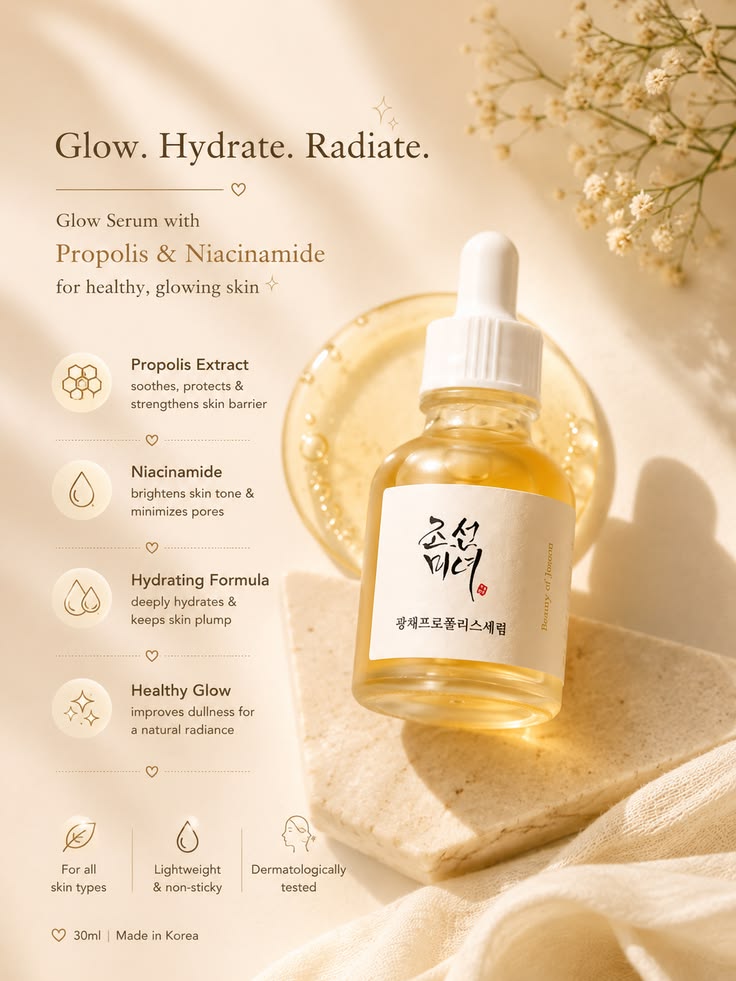 Beauty of Joseon Glow Serum Propolis + Niacinamide 30ml | Glass Skin Brightening, Pore Tightening & Deep Hydration Serum for Radiant Clear Glow