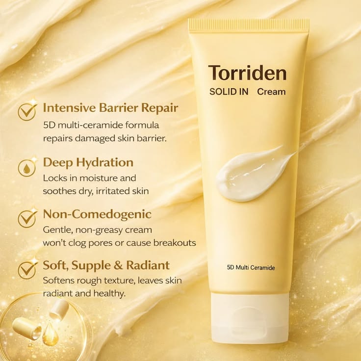 Torriden SOLID IN Ceramide Cream 70ml | Deep Barrier Repair & 72H Hydration Moisturizer