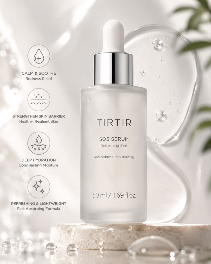 TIRTIR SOS Serum 50ml – Deep Hydration, Skin Barrier Repair & Revitalizing Korean Face Serum | Made in Korea
