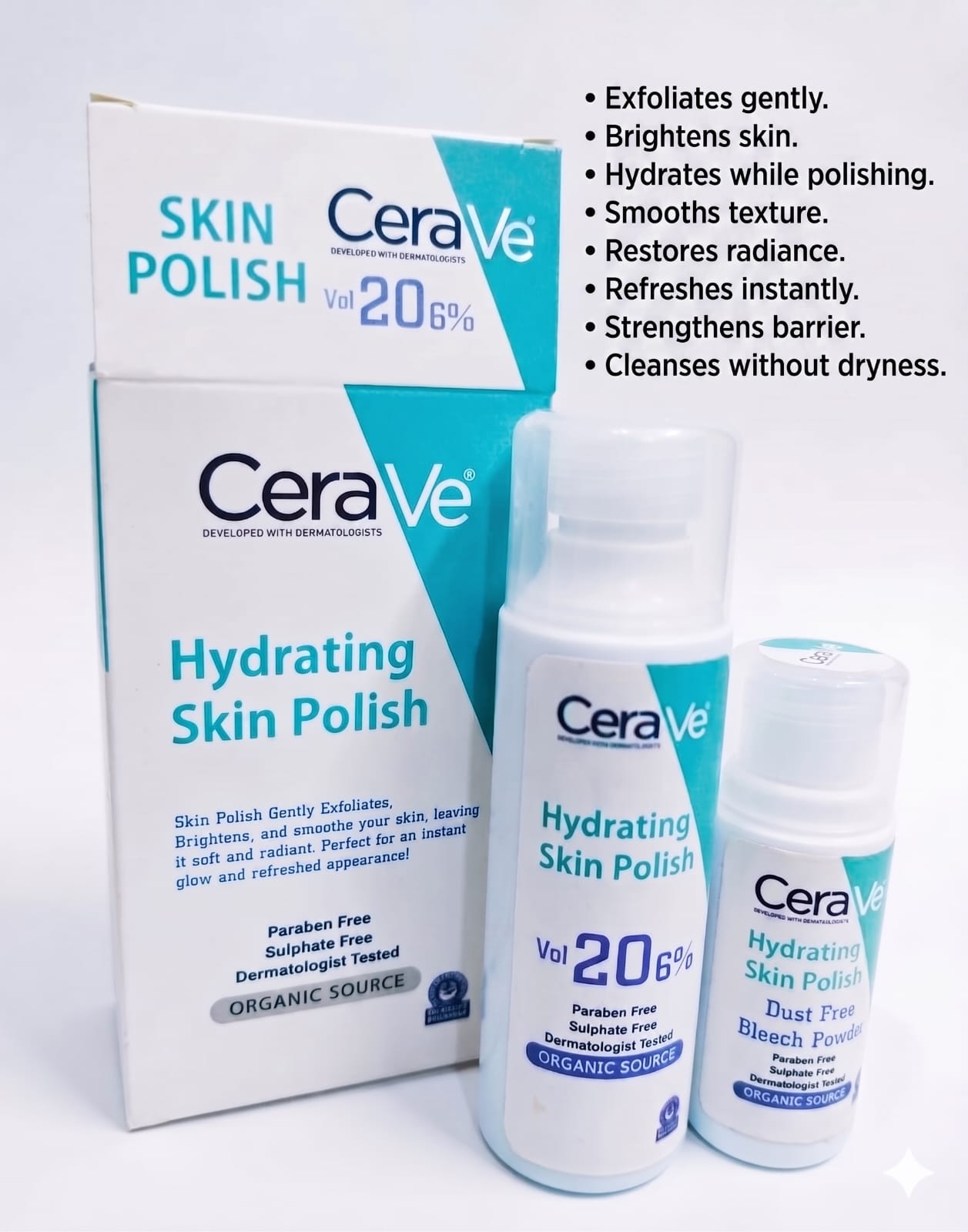 CeraVe Hydrating Skin Polish and Dust Free Bleach Powder Kit with Vol 20 6% Developer