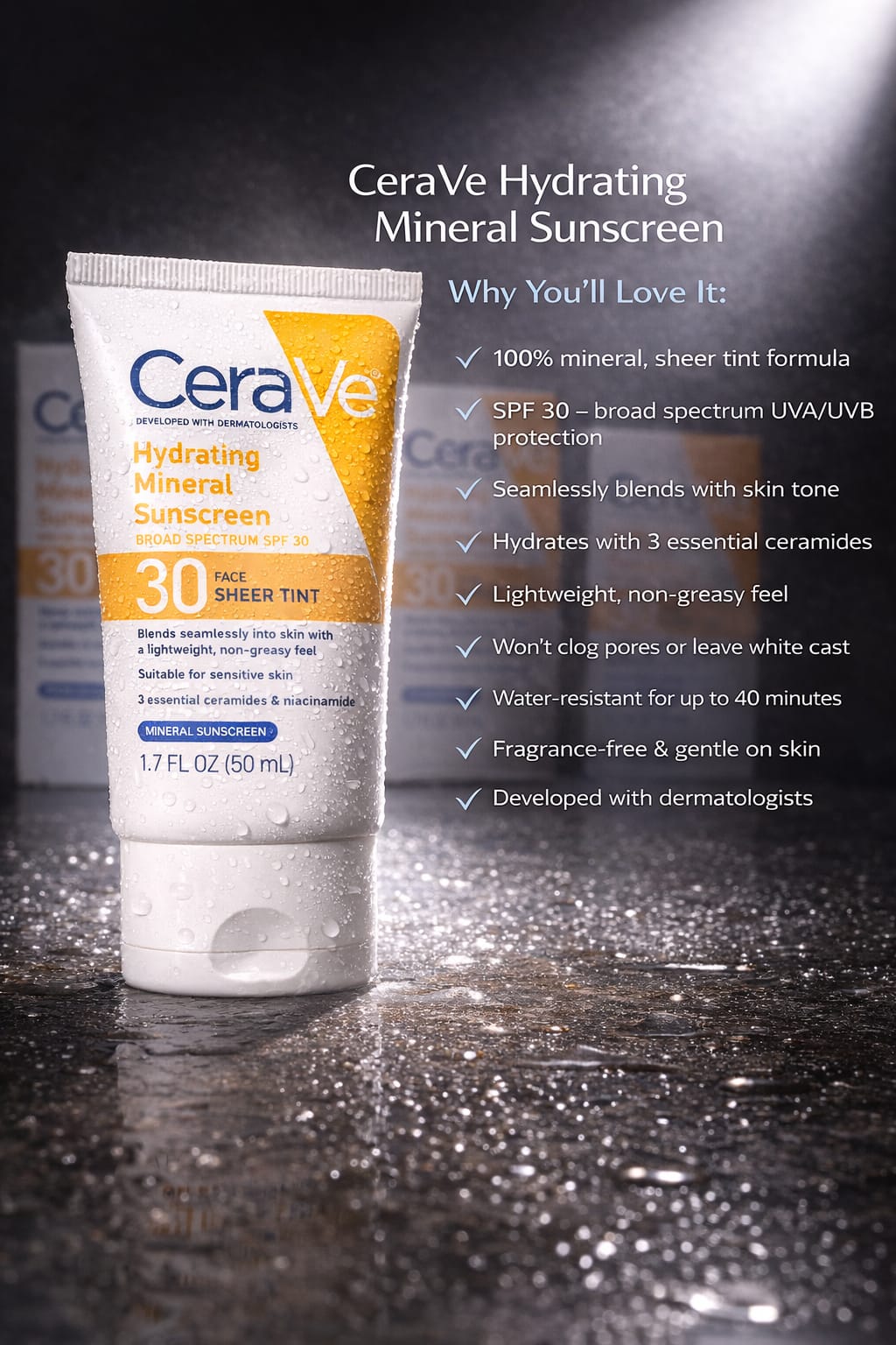 CeraVe Hydrating Mineral Sunscreen SPF 50 – Broad Spectrum Protection with Skin Barrier Care
