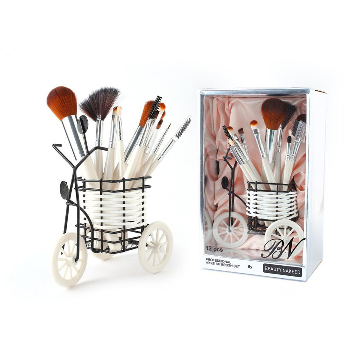 Beauty Naked 12-Pcs Professional Makeup Brush Set with Decorative Bicycle Stand