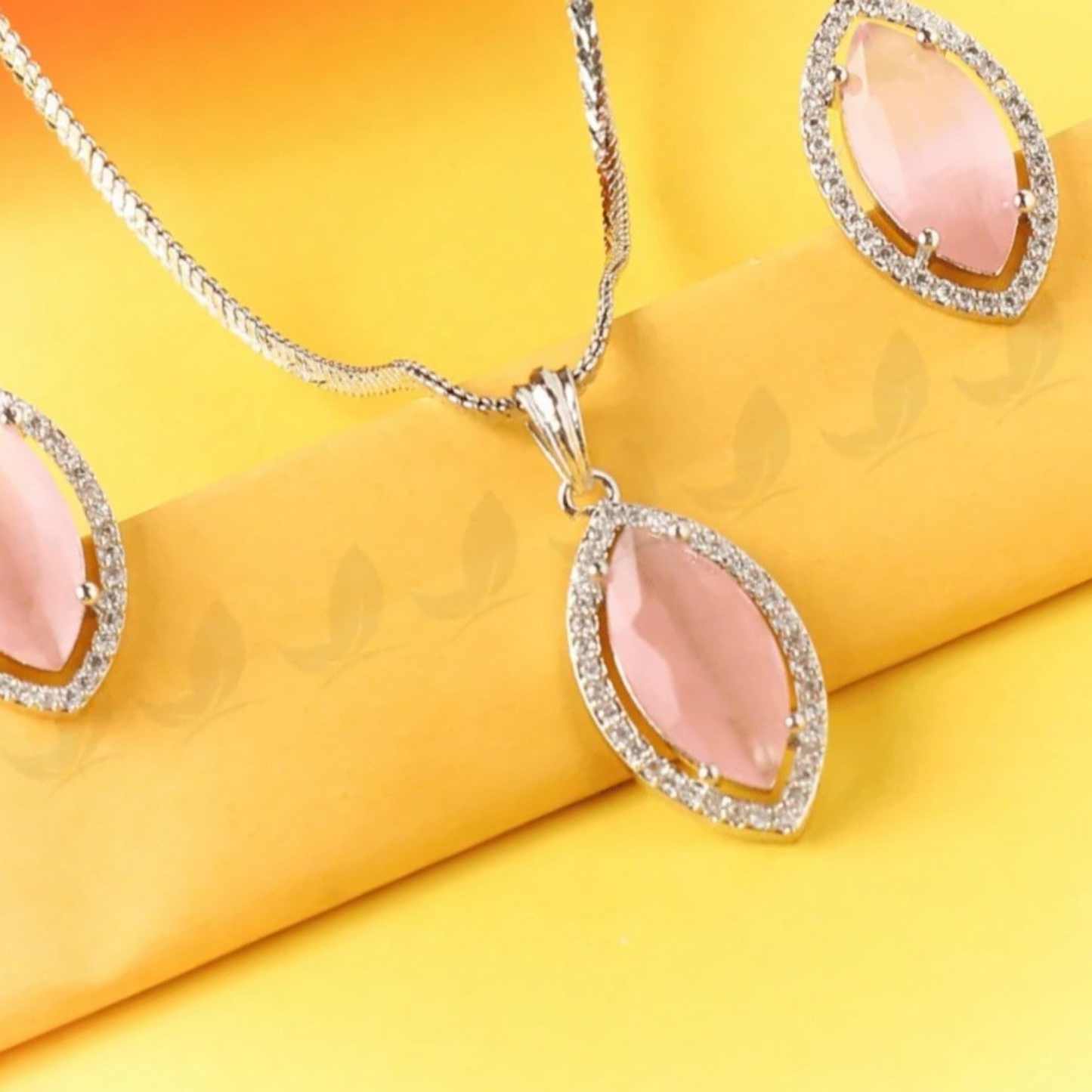 Luxury Crystal Pendant & Drop Earring Jewelry Set – Silver & Gold Plated Floral Designs