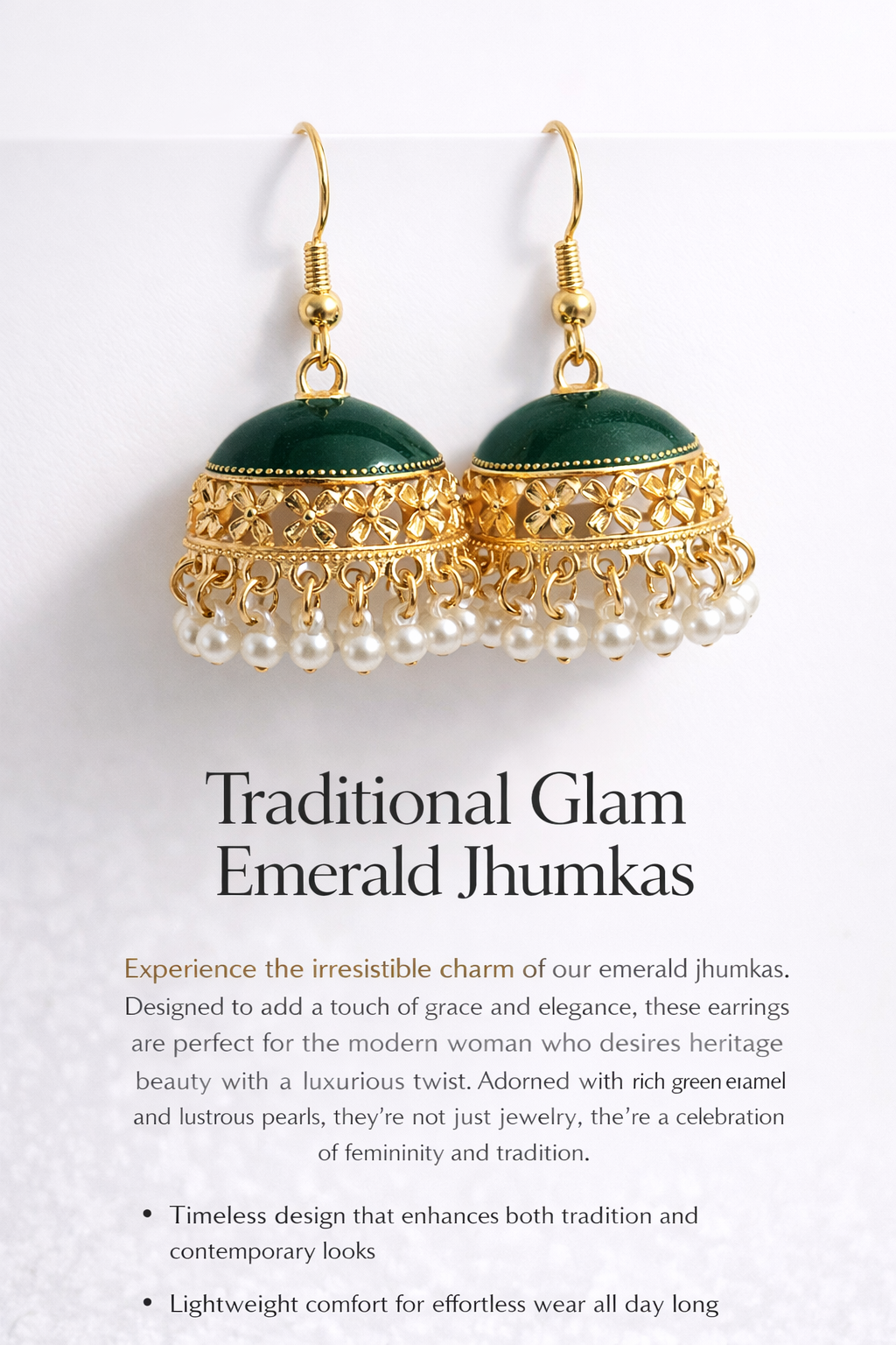 Emerald Royal Jhumkas – Luxury Pearl Drop Statement Earrings