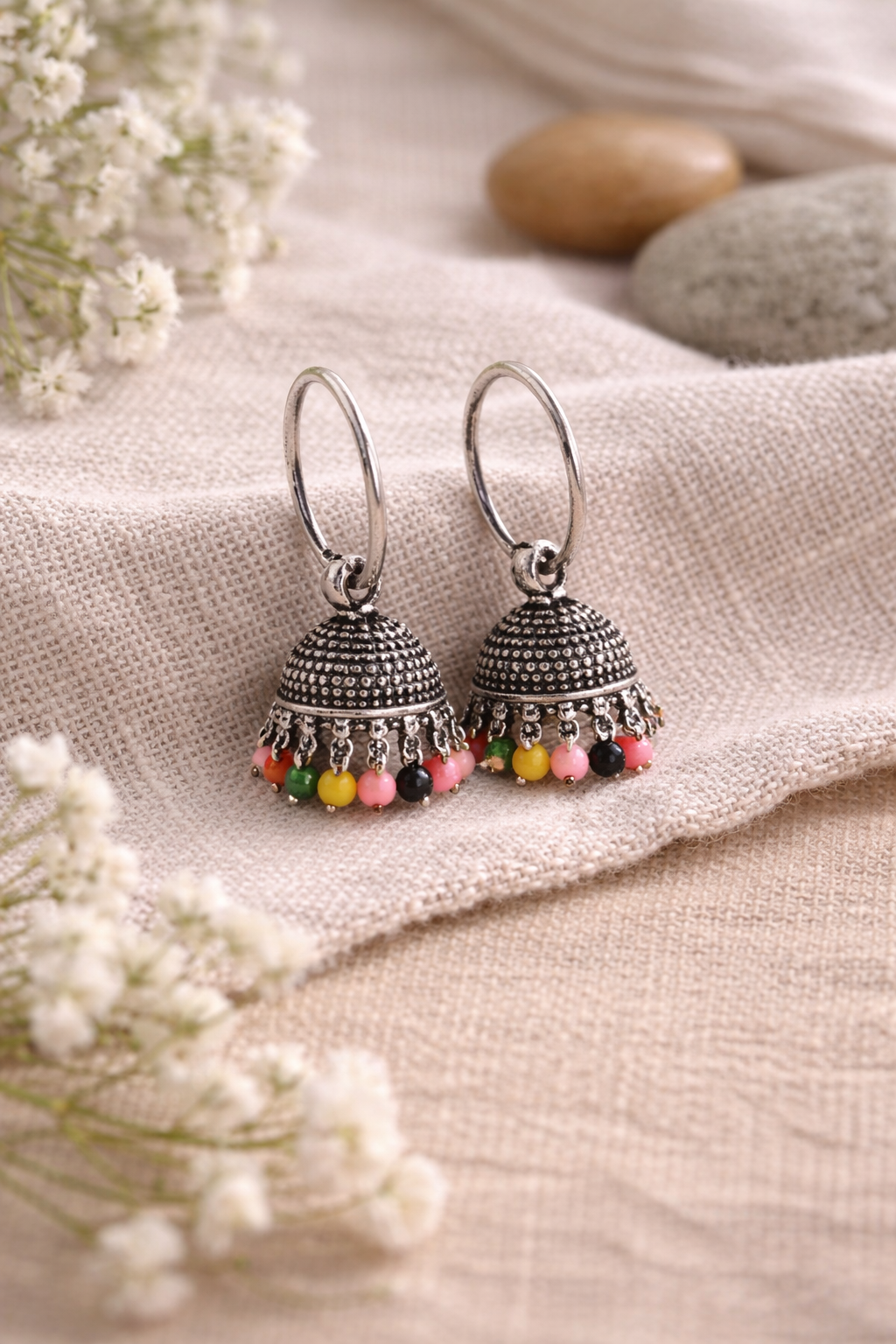 Color Pop Mini Jhumkas – Oxidized Hoop Statement Earrings