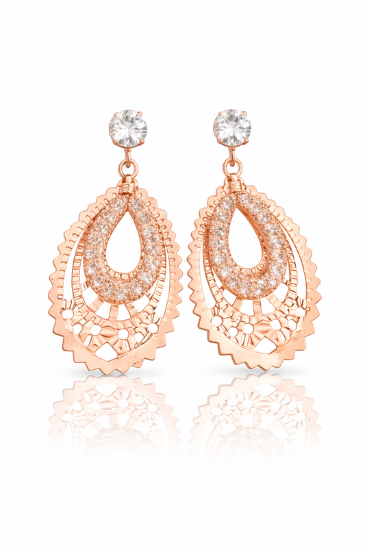 Radiance Drop Earrings – Crystal Rose Gold Statement Elegance