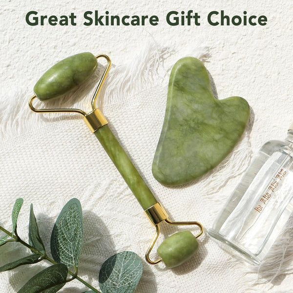 Jade Roller Facial Massager | Manual | With Gua Sha Tool