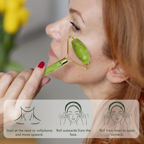 Jade Roller Facial Massager | Manual | With Gua Sha Tool