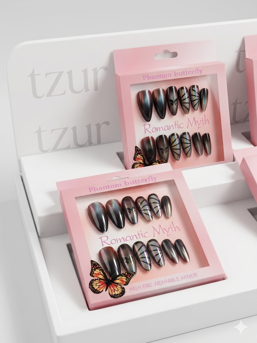 Romantic Myth Phantom Butterfly Press-on Nails – High-End Cat Eye & Butterfly Art Manicure