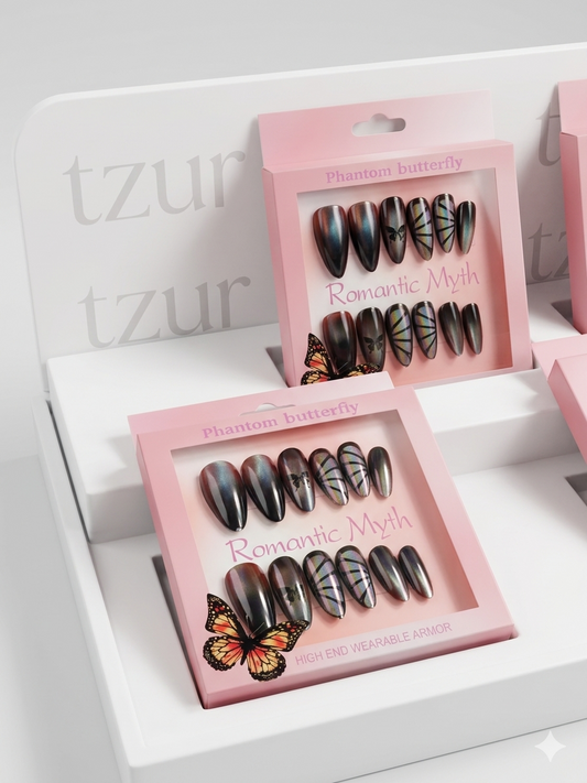 Romantic Myth Phantom Butterfly Press-on Nails – High-End Cat Eye & Butterfly Art Manicure
