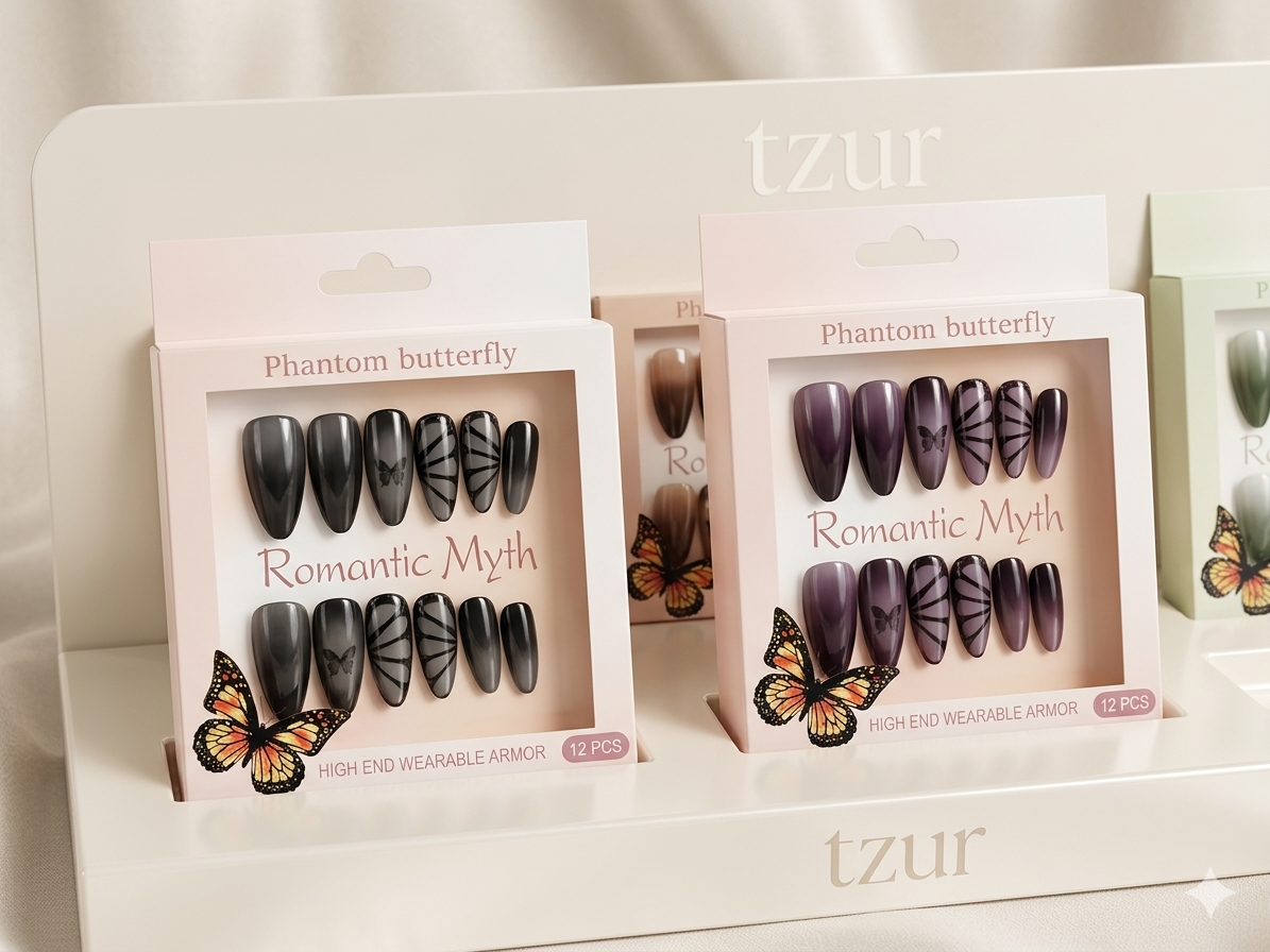 Romantic Myth Phantom Butterfly Press-on Nails – High-End Cat Eye & Butterfly Art Manicure