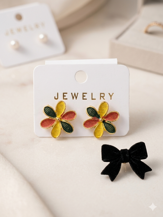 Handcrafted Multi-Color Enamel Flower Stud Earrings + EID SPEACIAL GIFT FROM TZUR
