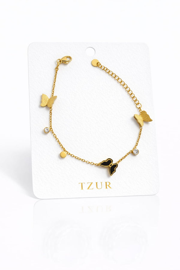 Golden Butterfly Charm Bracelet with Black Enamel  + EID SPEACIAL GIFT FROM TZUR