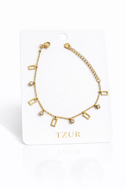 Geometric Gold Charm Bracelet with Crystal Accents  + EID SPEACIAL GIFT FROM TZUR