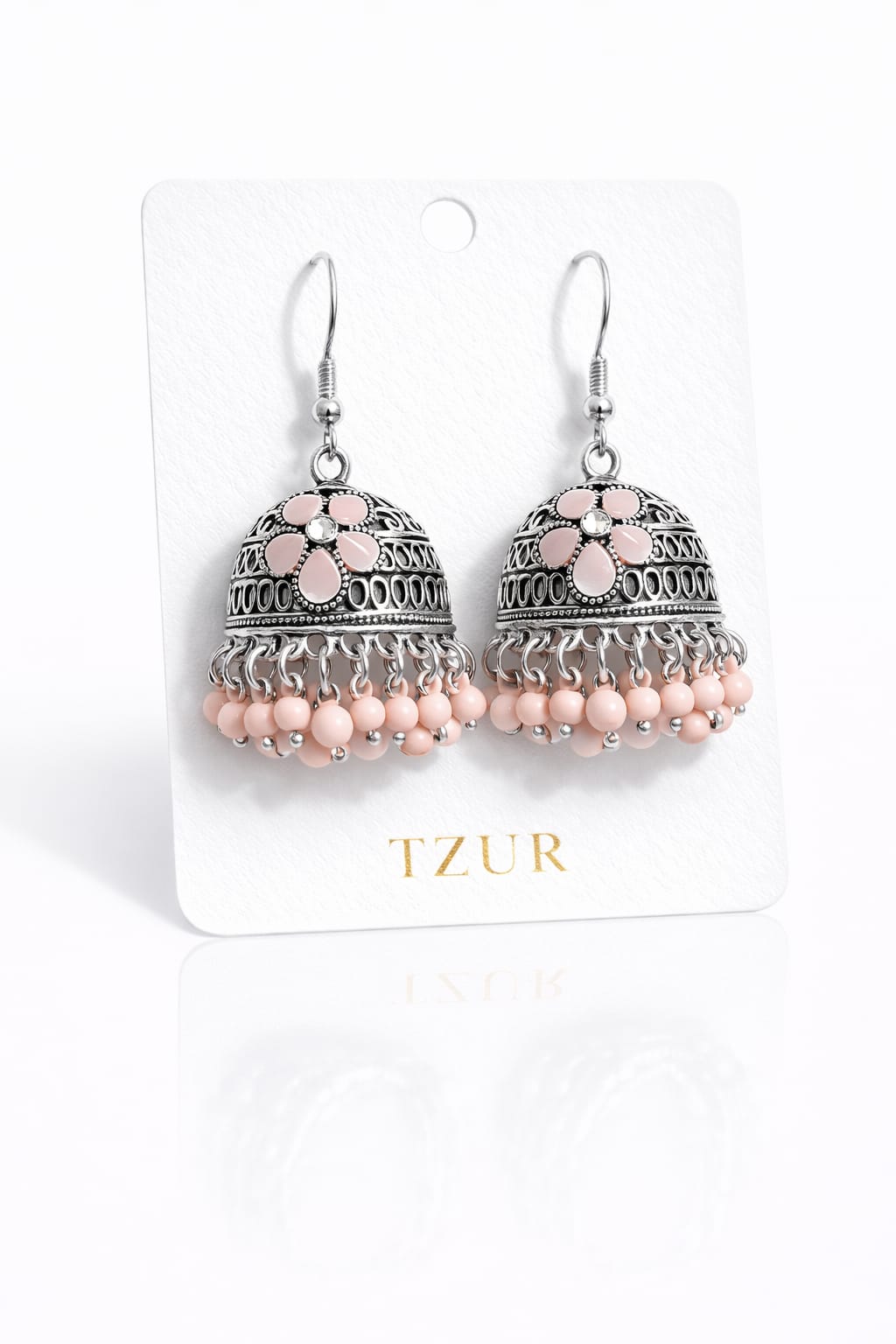 Pastel Pink Floral Oxidized Jhumkas  + EID SPEACIAL GIFT FROM TZUR