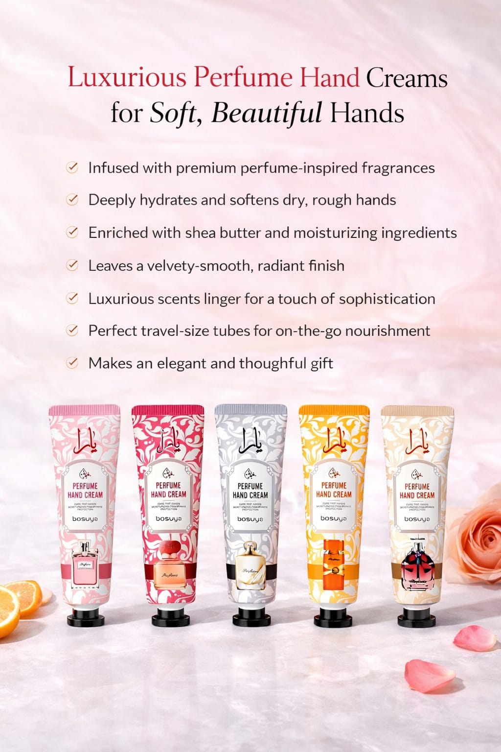 YAARA Bosuya Perfume Hand Cream Set – Deep Hydration + Long-Lasting Luxury Fragrance (5-Piece Collection)