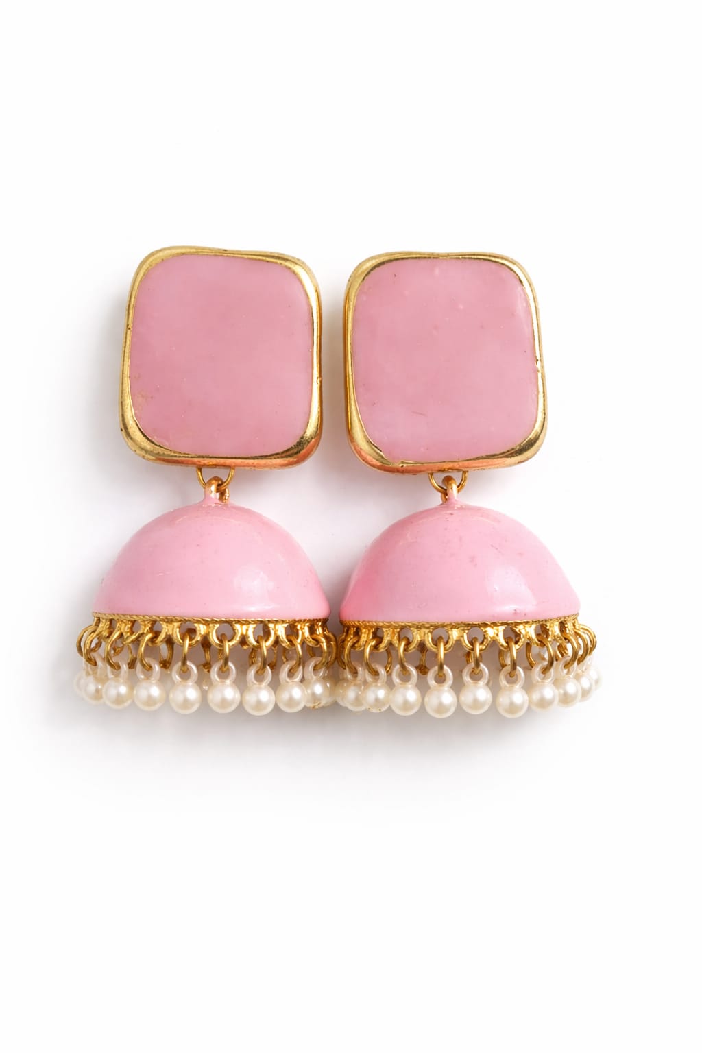 Premium Pink Jhumka Earrings – Elegant Pearl Drop Statement Jewelry for Weddings & Parties