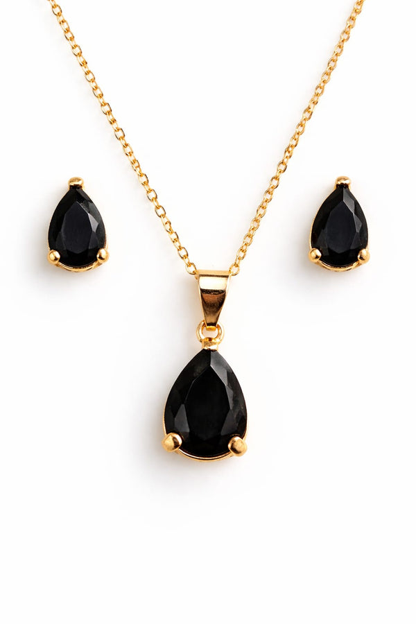 Black Teardrop Jewelry Set – Elegant Necklace & Stud Earrings (Minimal Luxury Design)