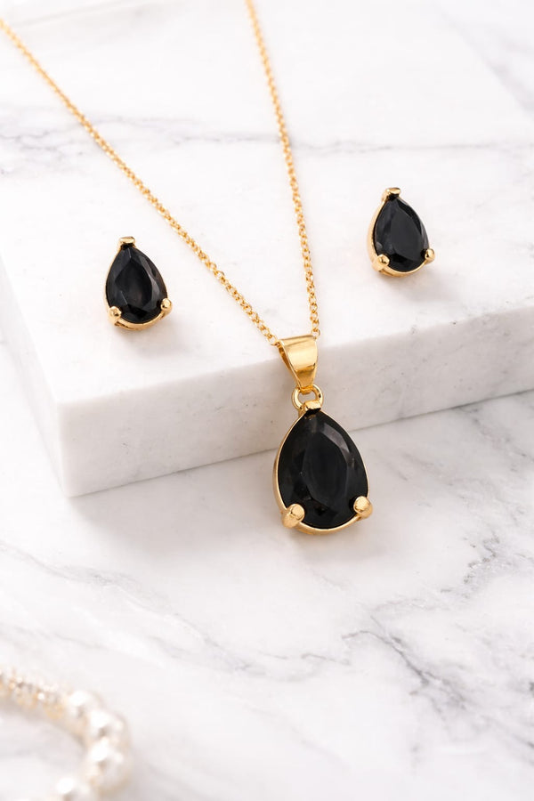 Black Teardrop Jewelry Set – Elegant Necklace & Stud Earrings (Minimal Luxury Design)