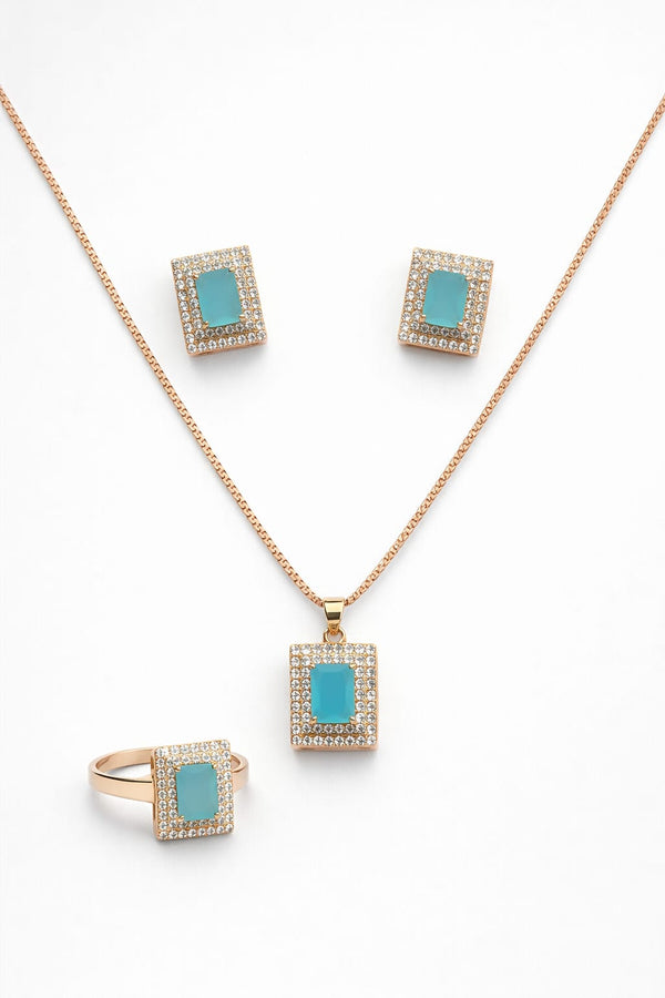 Emerald Royale Zarkon Set – Premium Rose Gold Statement Jewelry (Necklace, Earrings & Ring)