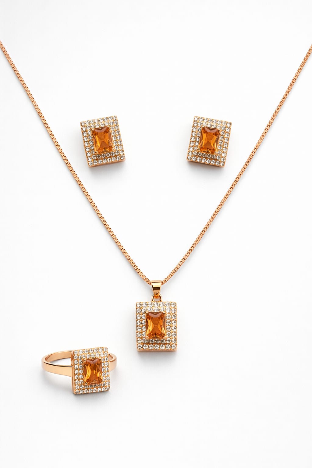 Emerald Royale Zarkon Set – Premium Rose Gold Statement Jewelry (Necklace, Earrings & Ring)