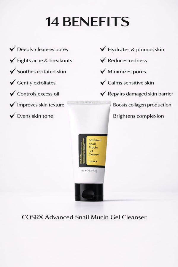 COSRX Advanced Snail Mucin Gel Cleanser (150ml) – Hydrating Repair & Glow Boost Face Wash