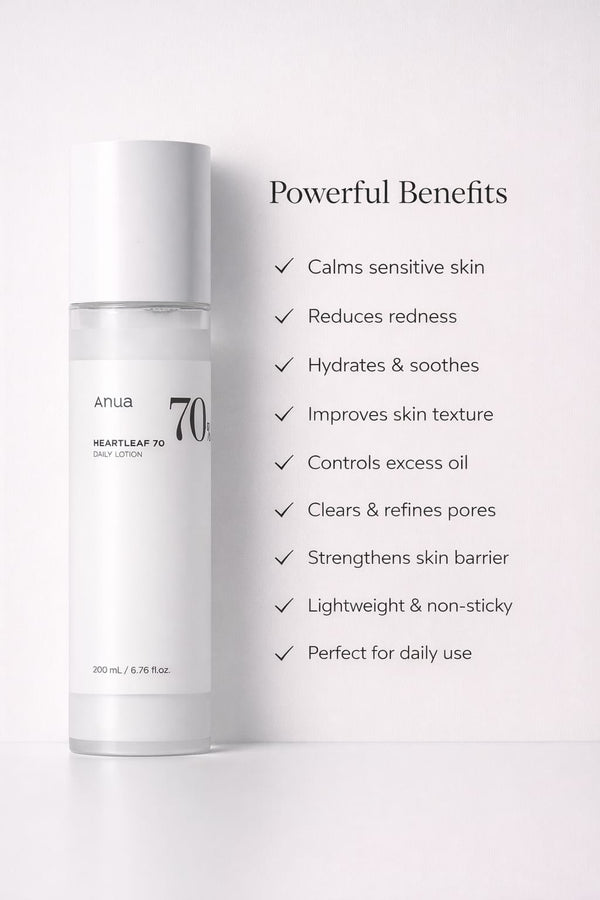 Anua Heartleaf 70 Daily Lotion – Oil Control, Deep Hydration & Skin Barrier Repair (Korean Skincare Essential)