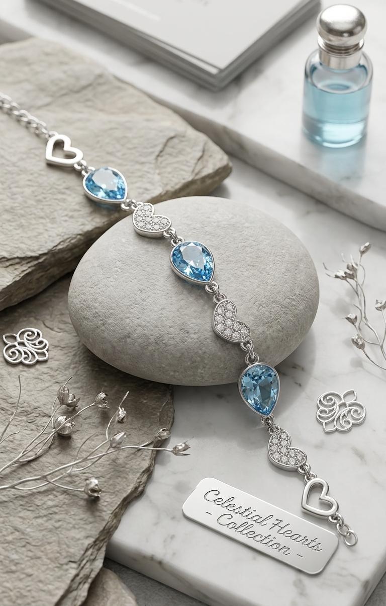 Celestial Hearts Crystal Bracelet – Aqua Luxe Edition