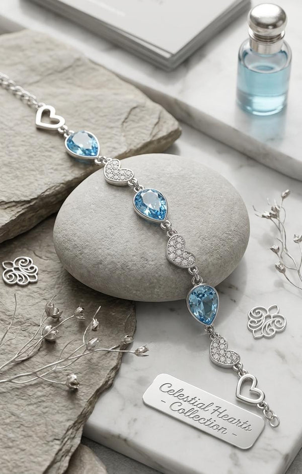 Celestial Hearts Crystal Bracelet – Aqua Luxe Edition
