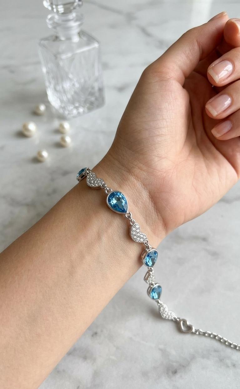Celestial Hearts Crystal Bracelet – Aqua Luxe Edition