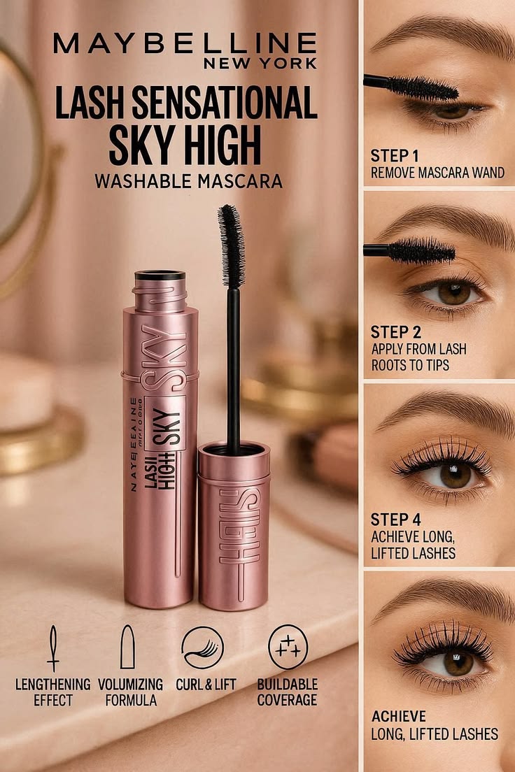 Maybelline Lash Sensational Sky High Washable Mascara 7.2ml – Extreme Length, Limitless Volume & Sky-High Lashes