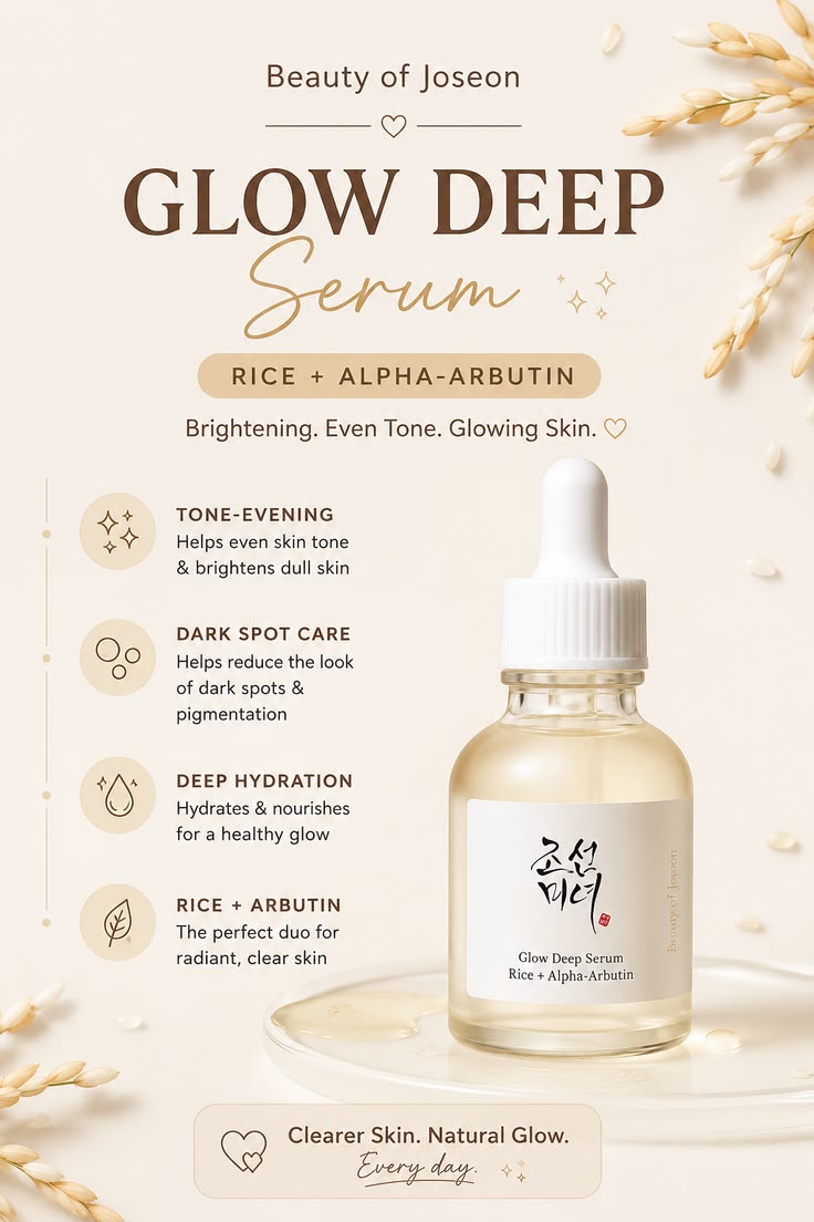 Beauty of Joseon Glow Deep Serum Rice + Arbutin 30ml | Brightening Dark Spots Serum for Glass Skin Glow, Even Tone & Hydrated Radiance