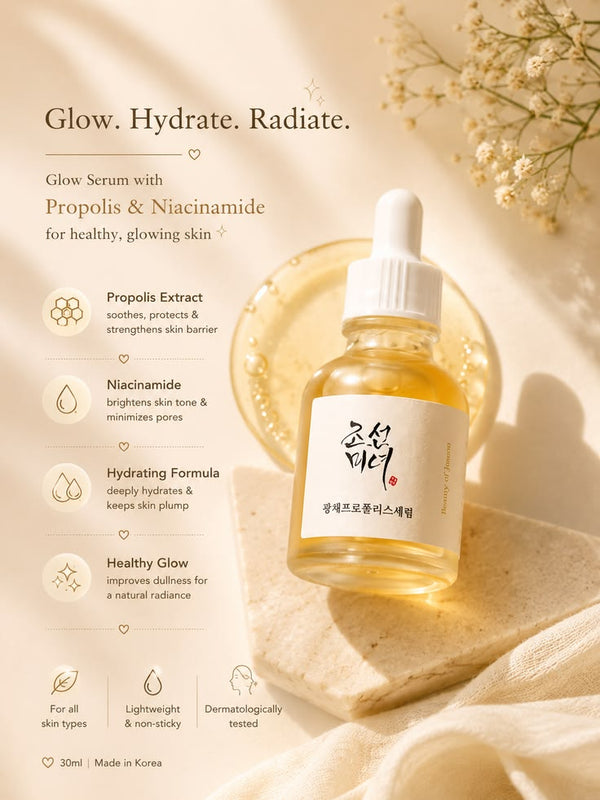 Beauty of Joseon Glow Serum Propolis + Niacinamide 30ml | Glass Skin Brightening, Pore Tightening & Deep Hydration Serum for Radiant Clear Glow