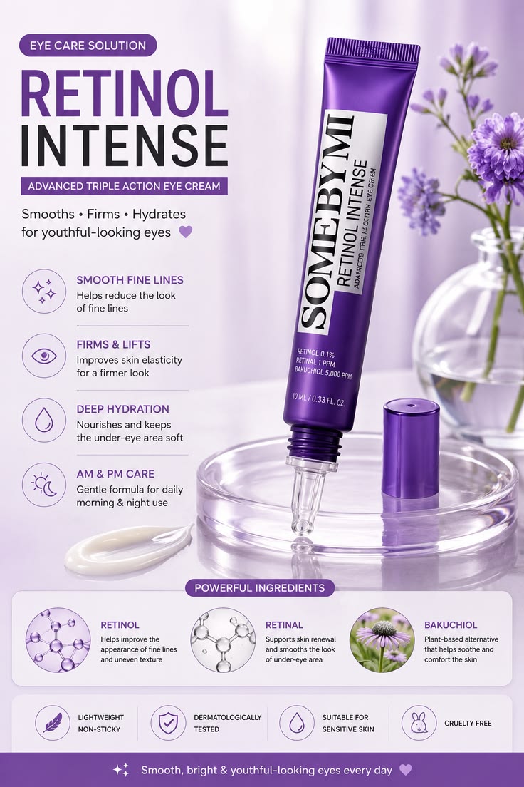 Some By Mi Retinol Intense Advanced Triple Action Eye Cream 30ml | Anti-Aging Dark Circle & Wrinkle Care | Firming, Brightening & Hydrating Eye Treatment for Youthful Eyes