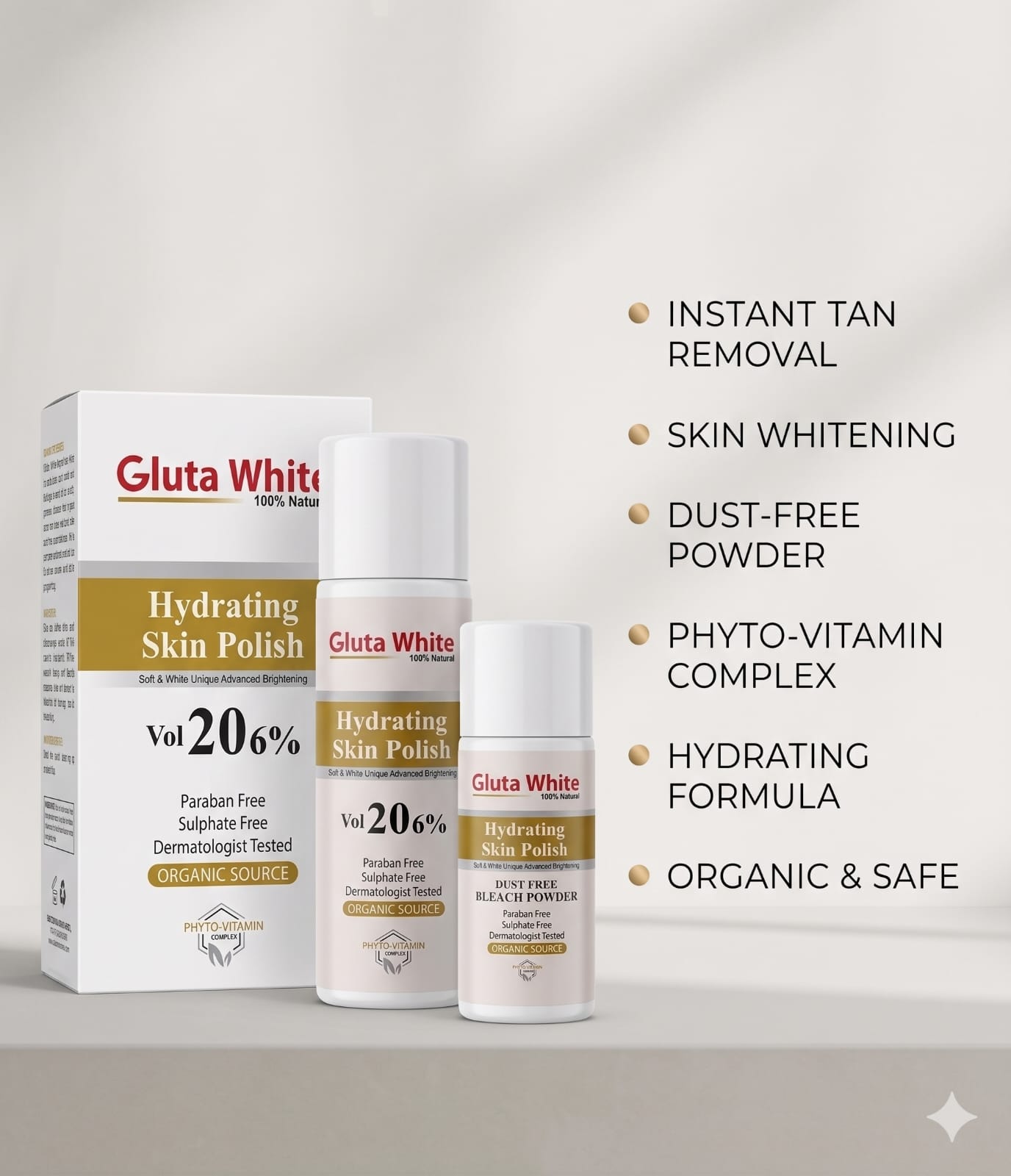 Gluta White Hydrating Skin Polish & Bleach Powder – Professional Brightening Set