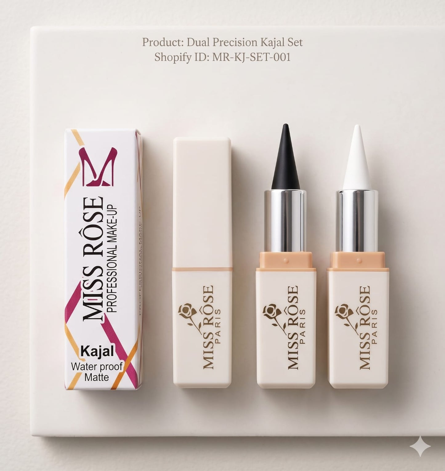 Miss Rose Professional Dual Kajal– Waterproof, Smudge-Proof, Long-Lasting Black & White Matte Finish
