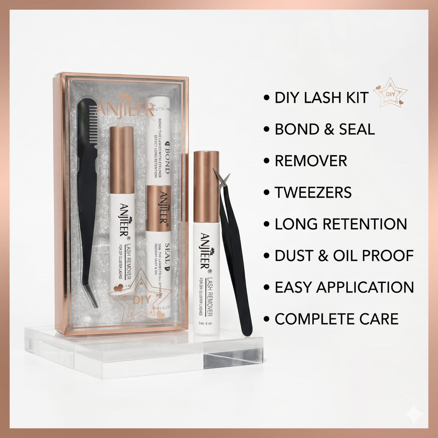 Anjieer™ DIY Cluster Lash Bond and Seal + Remover 3-Piece Kit