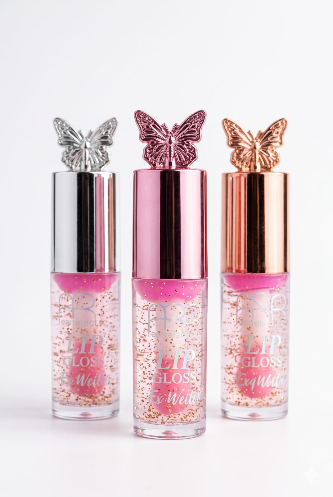 Exquisite Butterfly Gold Glitter Lip Gloss Collection