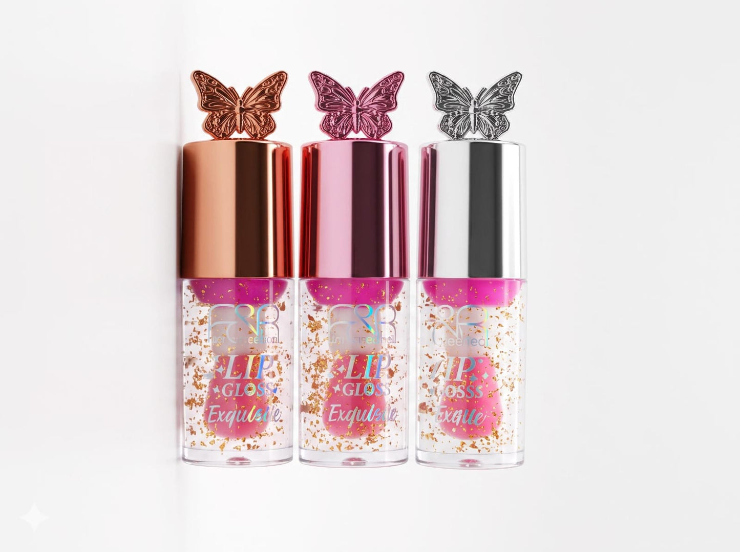 Exquisite Butterfly Gold Glitter Lip Gloss Collection