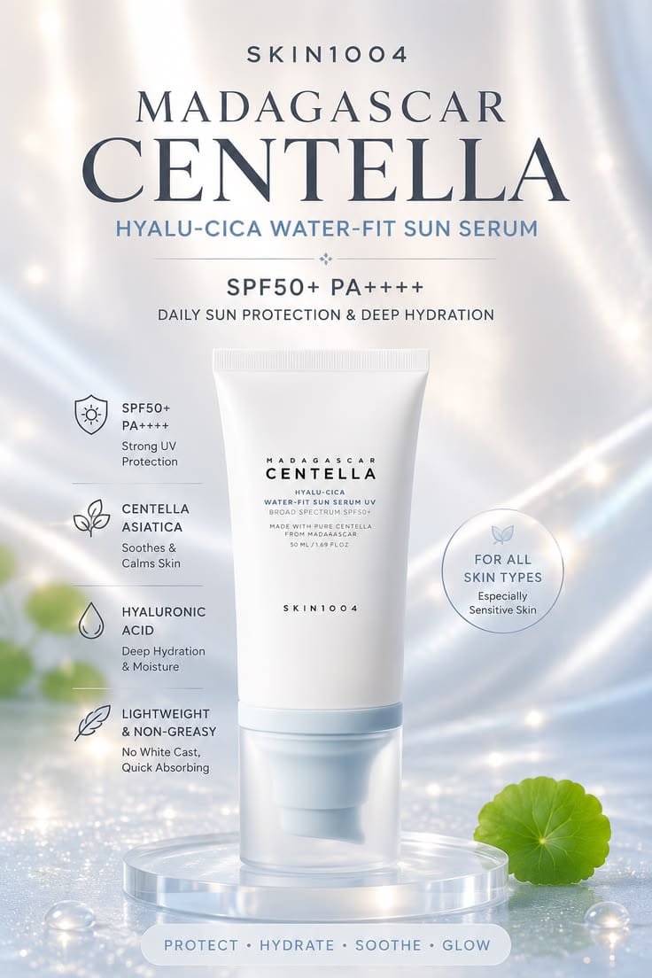 SKIN1004 Madagascar Centella Hyalu-Cica Water-Fit Sun Serum SPF50+ PA++++ | Lightweight Hydrating Sunscreen | 50ml