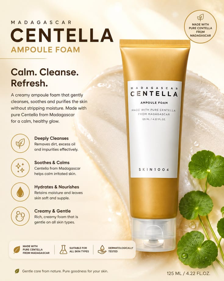 SKIN1004 Madagascar Centella Ampoule Foam 125ml | Gentle pH-Balanced Centella Cleanser for Deep Cleansing & Hydration