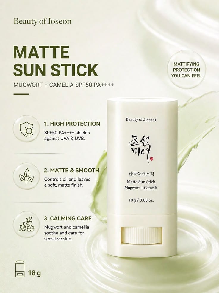 Beauty of Joseon Matte Sun Stick SPF 50+ PA++++ | Oil-Control Sunscreen Stick for Oily & Combination Skin | Mess-Free Broad Spectrum UV Protection