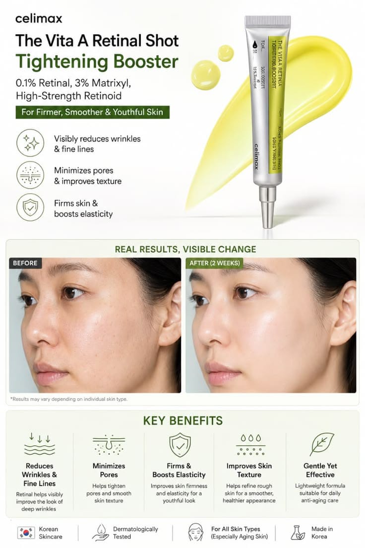 Celimax Vita-A Retinol Shot Tightening Serum | Smooth Fine Lines, Refine Pores & Improve Skin Texture | Anti-Aging Korean Skincare