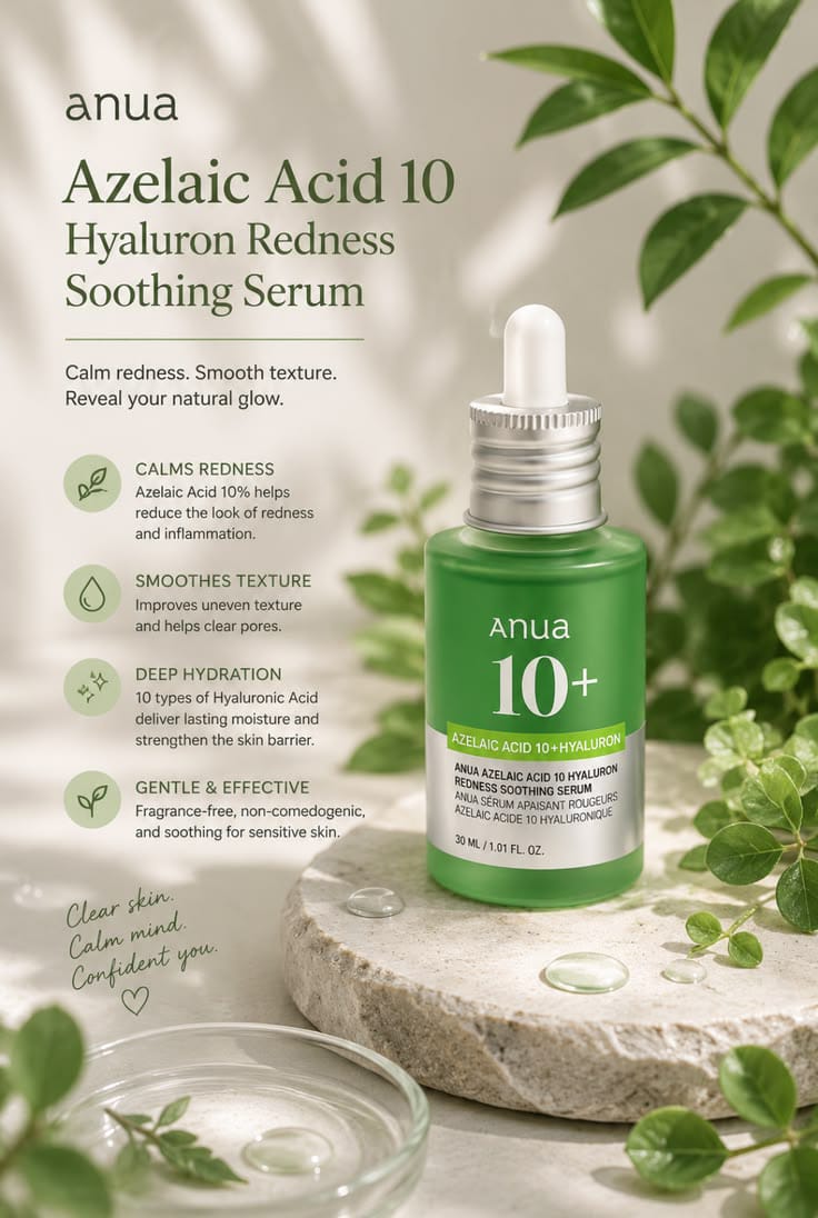 ANUA Azelaic Acid Serum – Brightening, Redness Relief & Pore Refining Serum | Gentle Daily Care for Sensitive Skin