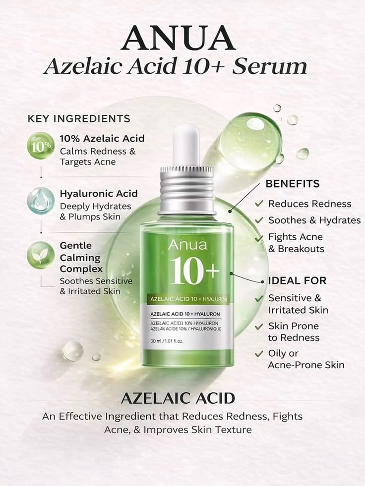 ANUA Azelaic Acid Serum – Brightening, Redness Relief & Pore Refining Serum | Gentle Daily Care for Sensitive Skin