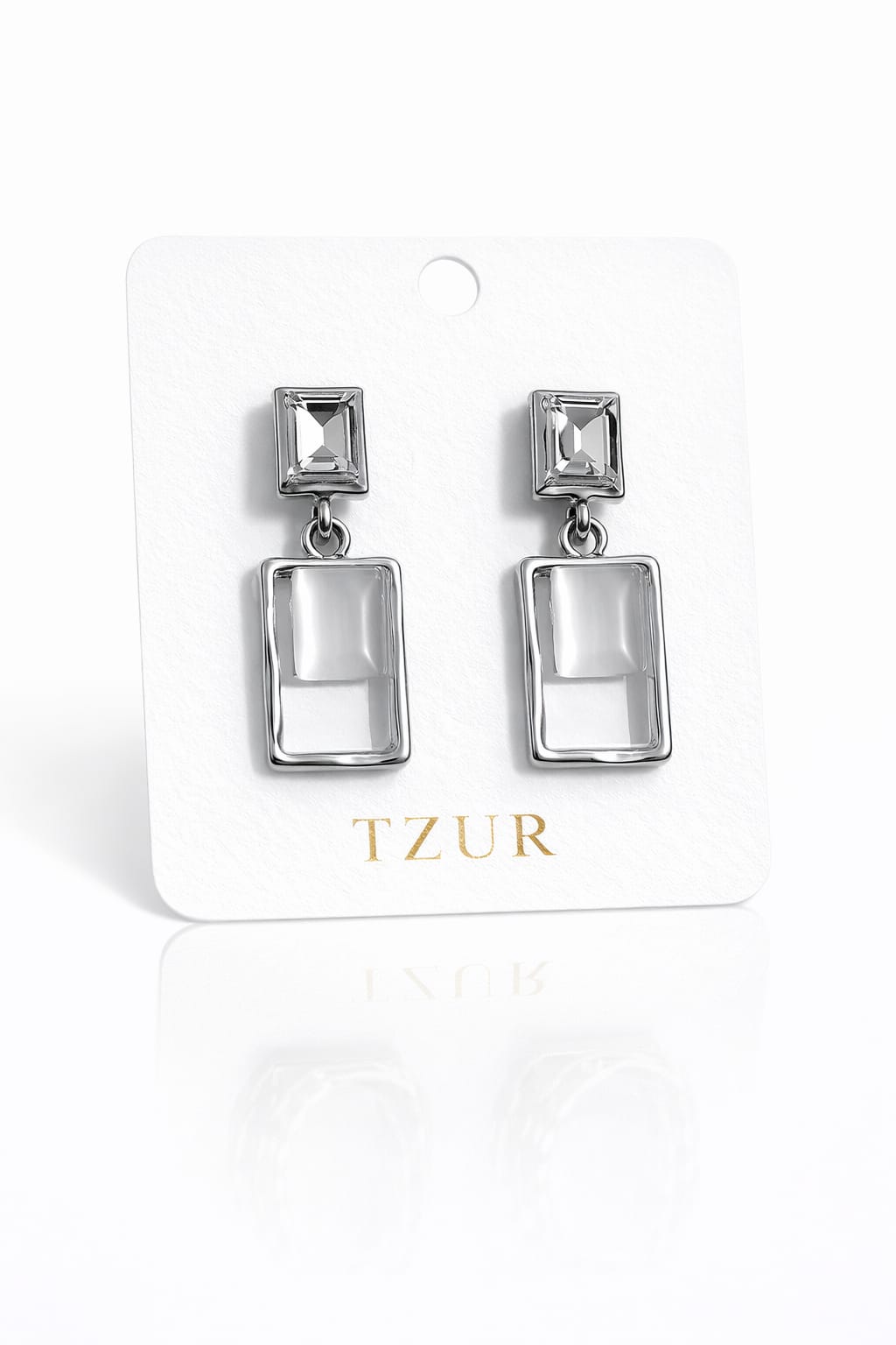 Geometric Silver & Gold Rectangle Drop Earrings + EID SPEACIAL GIFT FROM TZUR