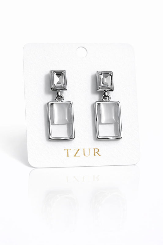 Geometric Silver & Gold Rectangle Drop Earrings + EID SPEACIAL GIFT FROM TZUR